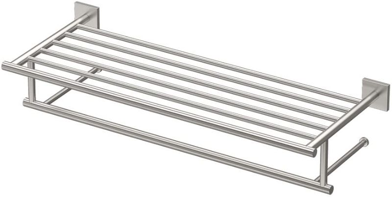 Photo 1 of **MISSING HARDWARE**
Gatco 4077 Elevate Minimalist Spa Rack, 26", Satin Nickel
