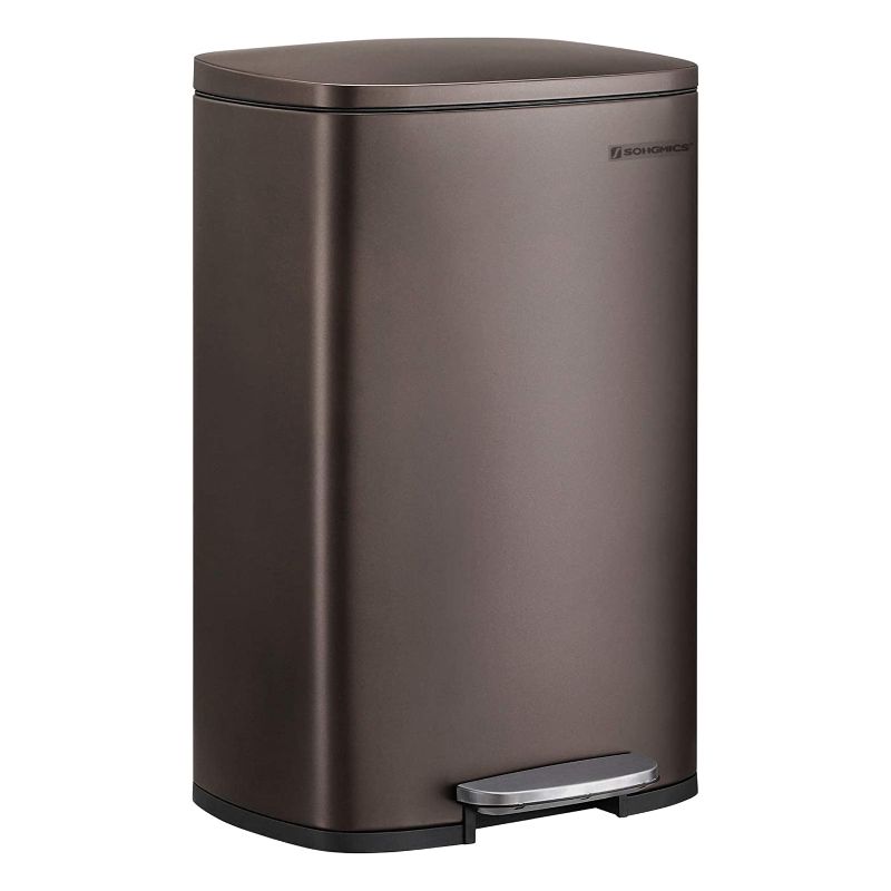 Photo 1 of **USED**
SONGMICS Kitchen Trash Garbage Can, Pedal Rubbish Bin 13.2 Gal (50L), with Plastic Inner Bucket, Hinged Lid, Soft Closure, 16.7 x 12.6 x 25.6 Inches, Brown
