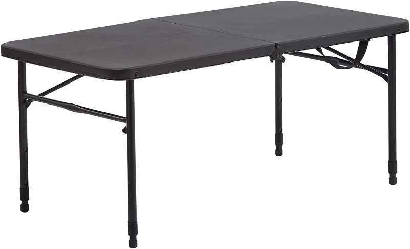 Photo 1 of **DAMAGE*/
Mainstay 40" Plastic Adjustable Height Fold-in-Half Folding Table, Rich Black
