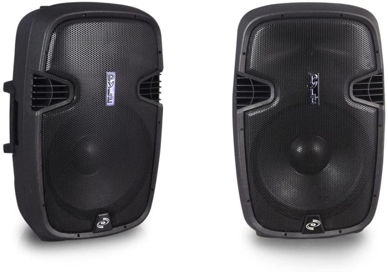 Photo 1 of **USED, MISSING PARTS, SCRATCHES TO SPEAKERS**
Pyle PPHP155ST Wireless Portable PA Speaker System - 1500W High Powered Bluetooth Compatible Active Outdoor Sound Speakers w/ USB SD MP3 RCA - 35mm Mount, Stand, Microphone, Power Cable, Black, 15"
