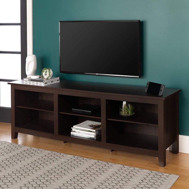 Photo 1 of **PREVIOUSLY USED, MISSING HARDWARE, SOME WOODEN PANELS ARE DAMAGED**
Walker Edison Wren Classic 6 Cubby TV Stand for TVs up to 80 Inches, 70 Inch, Espresso
