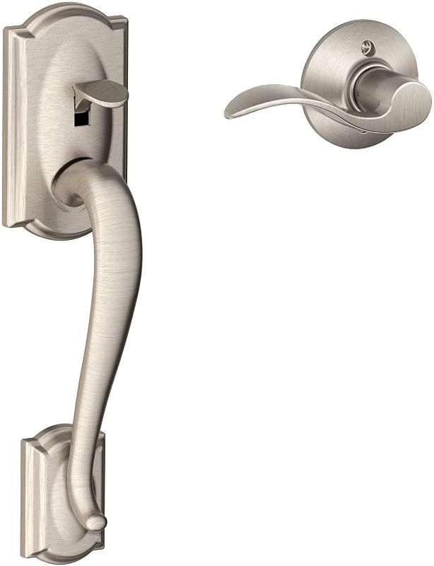 Photo 1 of **USED, MISSING HARDWARE**
Schlage Lock Camelot Front Entry Handle Accent Right-Handed Interior Lever (Satin Nickel) FE285 CAM 619 Acc RH
