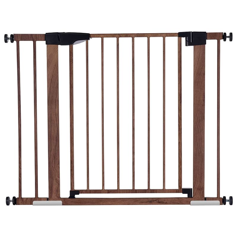 Photo 1 of **USED**
Babelio Metal Baby Gate with Wood Pattern, 29-40" Easy Install Pressure Mounted Dog Gate, No Drilling, No Tools Required, Ideal for Stairs and Doorways, with Wall Protectors and Extenders
