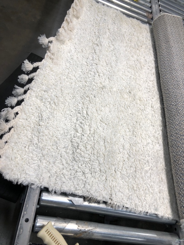 Photo 2 of **MINOR STAINS FROM SHIPPING**
Ivory Solid Shag With Tassels Area Rug
