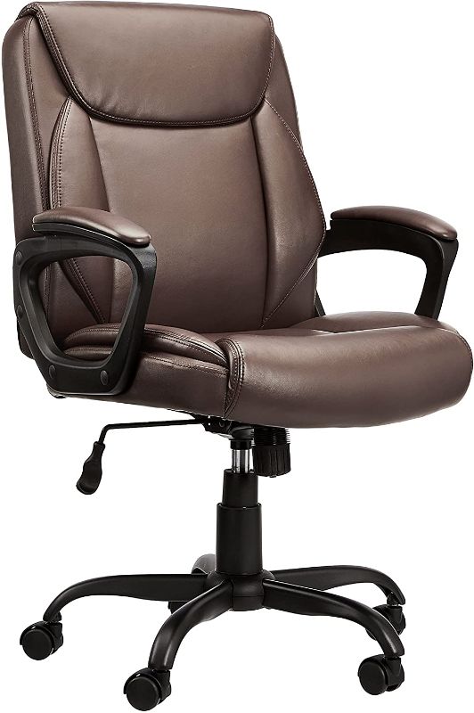 Photo 1 of NOT COMPLETE MISSING HARDWARE AND COMPONENT***Amazon Basics Classic Puresoft Padded Mid-Back Office Computer Desk Chair with Armrest - Brown
