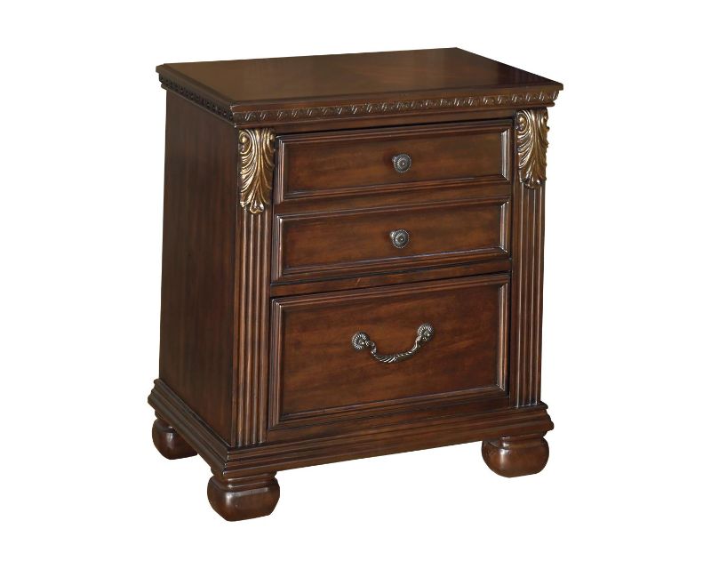 Photo 1 of 
MINOR DAMAGE**Leahlyn B526-92 25" 2-Drawer Nightstand with Ornate Bail and Knob Handles Fluted Pilasters and Leaf Form Corbels in Warm
Dimensions: 21.00 in (L) x 29.38 in (W) x 28.25 in (H)
