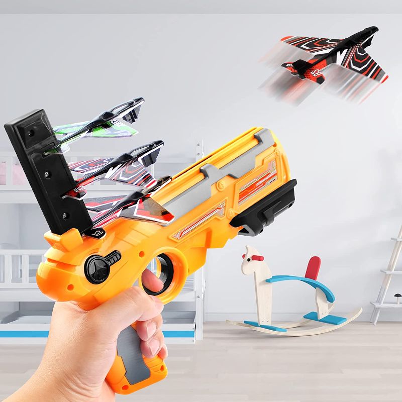 Photo 1 of FFHAOYHAO Airplane Toy, Bubble Catapult Plane Toy Airplane, One-Click Ejection Model Foam Airplane Shooting Game, Toys with 6pcs Glider Airplane Launcher...
