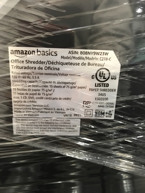 Photo 2 of TESTED**Amazon Basics 15-Sheet Cross Cut Paper and CD Office Shredder with Pull Out Basket
