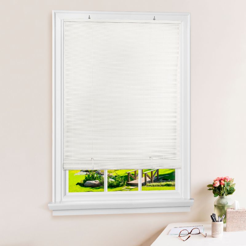 Photo 1 of ACHIM Solstice White Cordless Light Filtering Vinyl Roll-up Blind with 1/4 in. Oval Slats 36 in. W X 72 in. L

