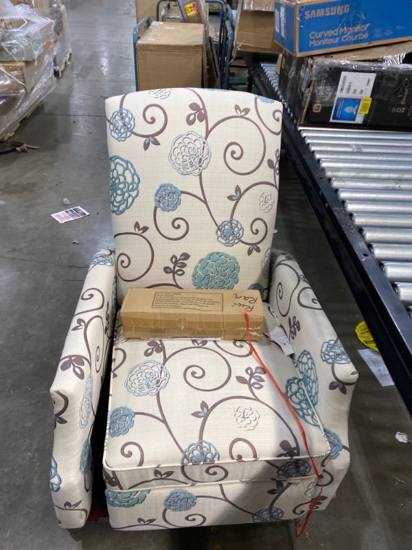 Photo 3 of **DAMAGED** Westeros Traditional Wingback Fabric Recliner Chair (White & Blue Floral)
