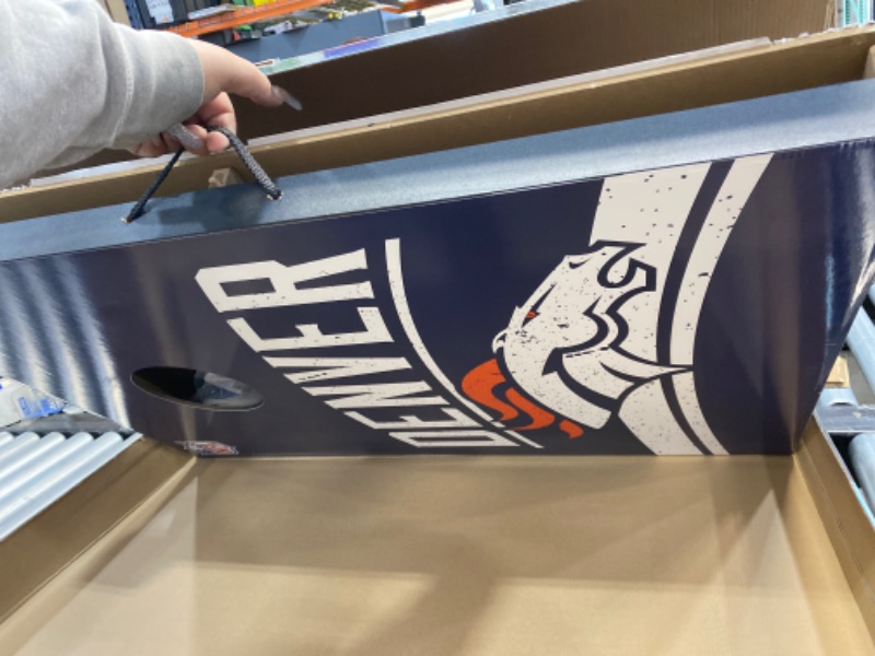 Photo 4 of **ONE BOARD DAMAGED** Wild Sports NFL Denver Broncos Cornhole Outdoor Game Set, 2' x 3', Blue, One Size (1-1-16023-TJ109WD)
