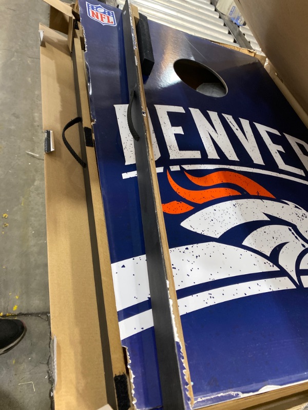 Photo 2 of **ONE BOARD DAMAGED** Wild Sports NFL Denver Broncos Cornhole Outdoor Game Set, 2' x 3', Blue, One Size (1-1-16023-TJ109WD)
