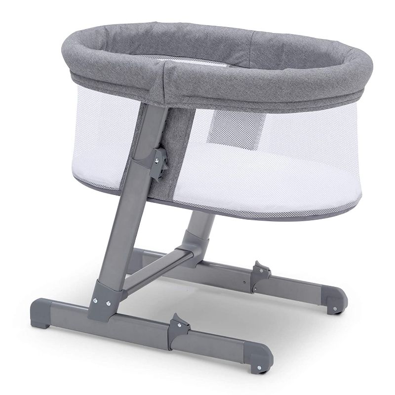 Photo 1 of Simmons Kids Oval City Sleeper Bedside Bassinet - Adjustable Height Portable Crib with Wheels & Airflow Mesh, Grey Tweed
