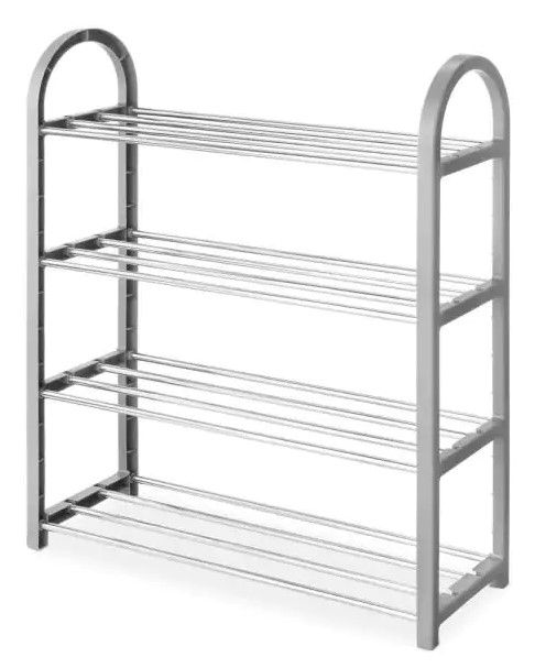 Photo 1 of 25.25 in. H x 19.50 in. W 12- Pair 4-Shelf Grey Polypropylene Shoe Rack
