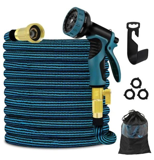 Photo 1 of 3/4 in. 50 ft. Expandable Garden Hose with 10 Function High Pressure Nozzle 3750D Flexible Water Hose
