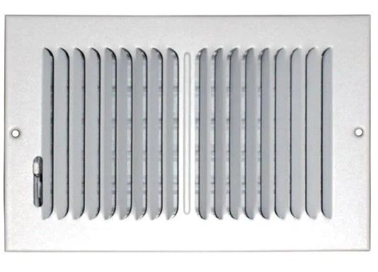 Photo 1 of 10 in. x 6 in. Ceiling/Sidewall Vent Register, White with 2-Way Deflection 2 pack 
