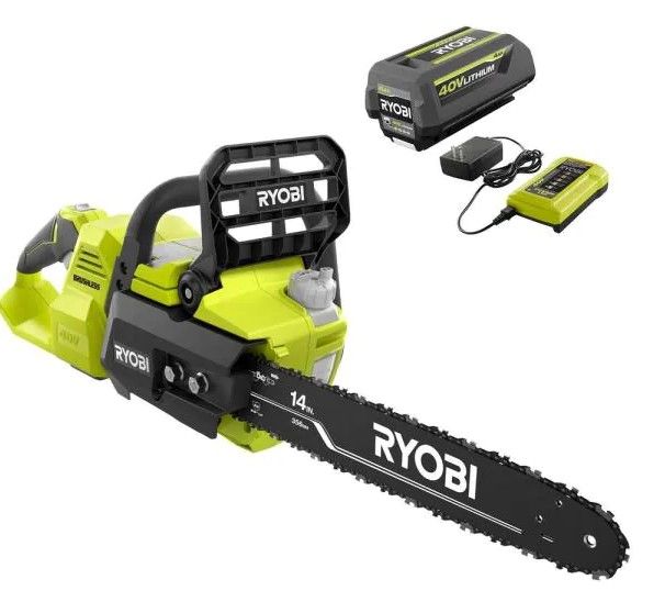 Photo 1 of 40V Brushless 14 in. Cordless Battery Chainsaw with 4.0 Ah Battery and Charger
