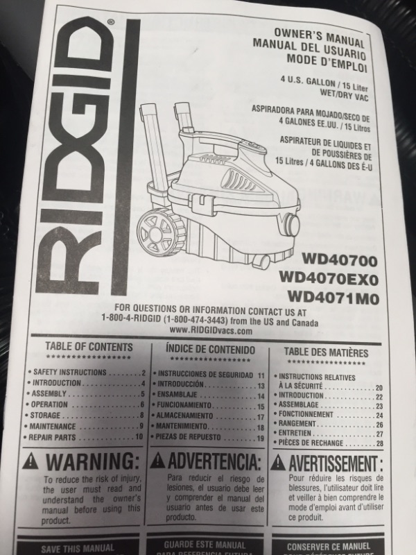 Photo 3 of Ridgid WD4070 4 Gallon Portable Vacuum