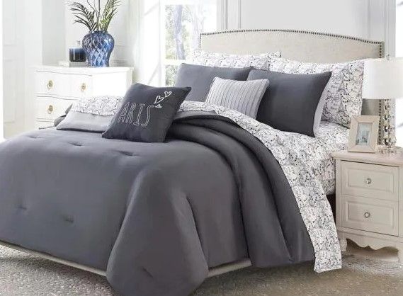 Photo 1 of 9-Piece Charcoal Parisian Queen Bed in a Bag Set
