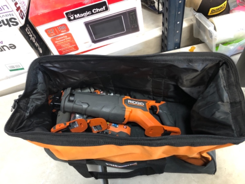 Photo 7 of 18V Brushless Cordless 4-Tool Combo Kit with (1) 4.0 Ah and (1) 2.0 Ah MAX Output Batteries, 18V Charger, and Tool Bag
AS IS PREVIOUSLY USED, MISSING ACCESSORIES (BLADES), MISSING CHARGER, PLEASE SEE PHOTOS 