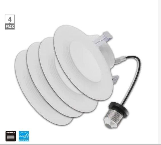 Photo 1 of 4 in. 3000K Color Temperature Integrated LED White Recessed Trim Baffle (4-Pack)
AS IS USED