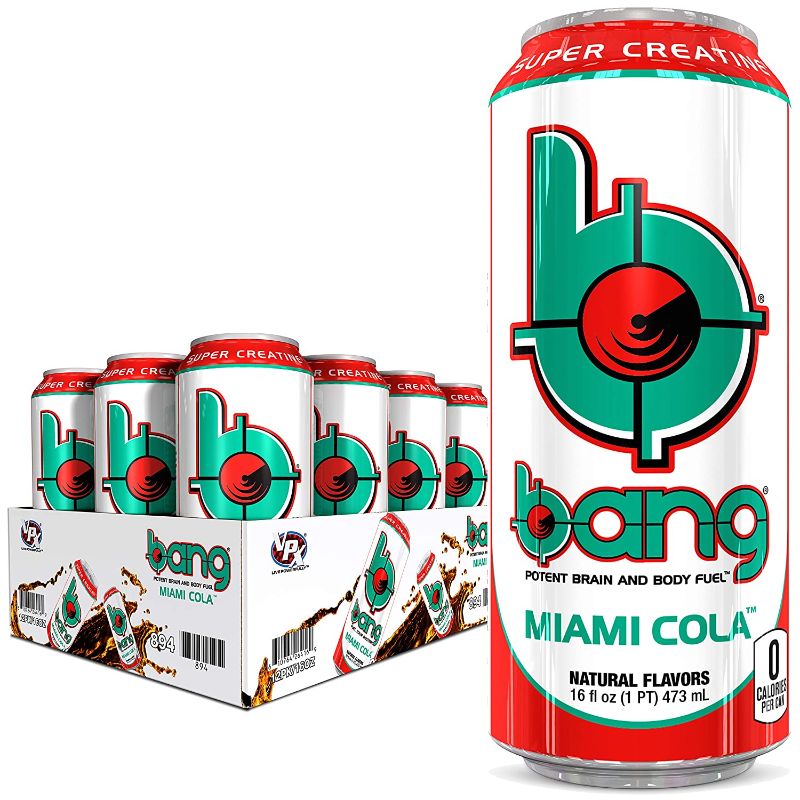 Photo 1 of Bang Miami Cola Energy Drink, 0 Calories, Sugar Free with Super Creatine, 16 Fl Oz (Pack of 12)
