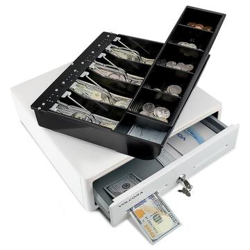 Photo 1 of 14'' Mini Cash Register Drawer with Round Edges 4 Bill 5 Coin Cash, White
