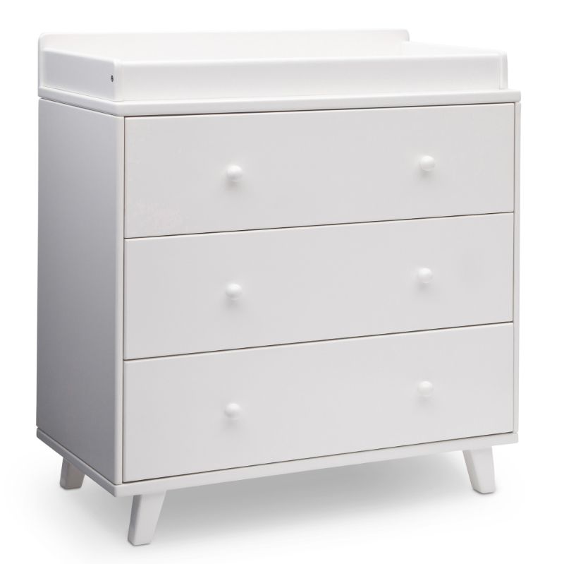 Photo 1 of Delta Children Ava 3 Drawer Dresser with Changing Top, White...**PREVIOUSLY OPENED**
**HARDWARE LOOSE MAYBE INCOMPLETE**, **DAMAGED**

