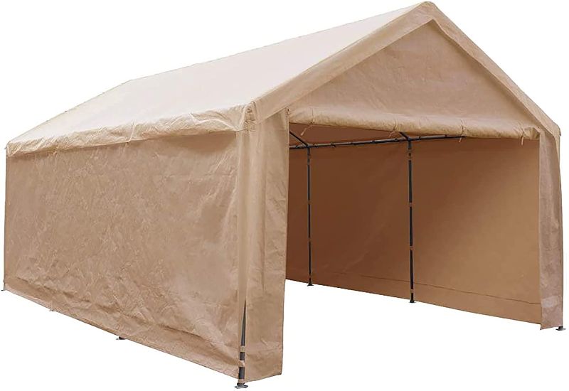 Photo 1 of Abba Patio 12 x 20 ft Carport Heavy Duty Carport with Removable Sidewalls & Doors Portable Garage Extra Large Car Canopy for Auto, Boat, Party, Wedding, Market stall, with 8 Legs, Beige
**PREVIOUSLY OPENED**, ***MAY NOT BE COMPLETE***

