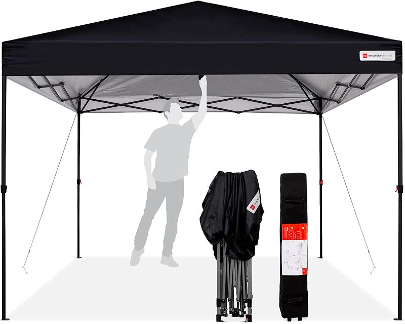 Photo 1 of 10x10ft 1-Person Setup Pop Up Canopy Tent Instant Portable Shelter w/ 1-Button Push, Straight Legs, Wheeled Carry Case, Stakes - Black