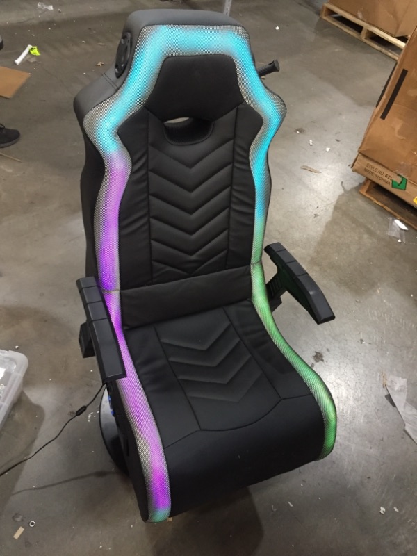 Photo 3 of X Rocker RGB Prism Pedestal 2.1 Dual Gaming Chair with LED Lights, 33" x 25" x 45", Black SLIGHTLY DIRTY.
