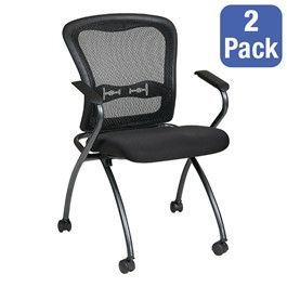 Photo 1 of Office Star Deluxe Breathable ProGrid Back FreeFlex Coal Seat Armless Folding Chair with Casters, 2-Pack, Titanium Finish
