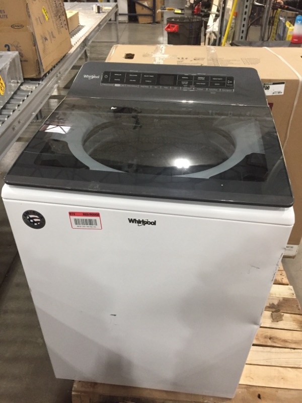 Photo 3 of 4.8 cu. ft. Smart White Top Load Washing Machine with Load and Go, Built-in Water Faucet and Stain Brush...**PREVIOUSLY OPENED**, **DAMAGED**, ***UNABLE TO TEST***, **FAIR CONDITION**




