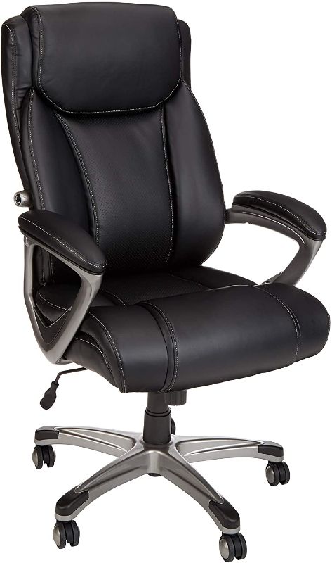 Photo 1 of Amazon Basics Big & Tall Executive Computer Desk Chair with Lumbar Support, Adjustable Height and Tilt, 350Lb Capacity - Black with Pewter Finish...**PREVIOUSLY OPENED**, ***MAY NOT BE COMPLETE***


