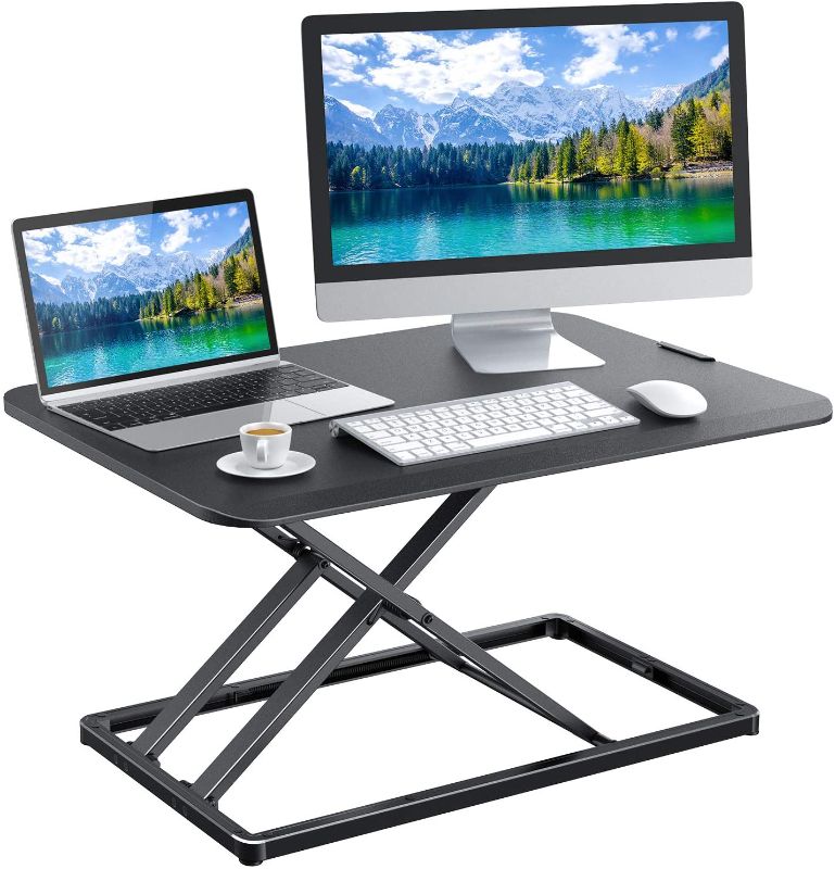 Photo 1 of Standing Desk Converter Height Adjustable Sit to Stand Desktop Desk Gas Spring Riser, Perfect Workstation 28.5 inches for Laptop & Computer Monitors by...
