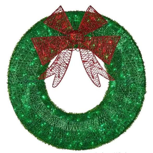 Photo 1 of 3 ft Green Twinkling LED Tinsel Wreath Yard Sculpture