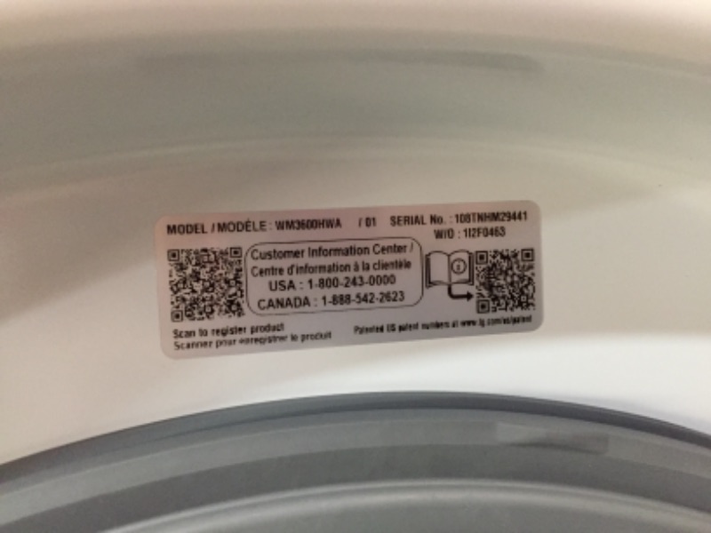 Photo 5 of LG WM3600HWA 4.5 Cu. Ft. Ultra Large Capacity Smart wi-fi Enabled Front Load Washer
