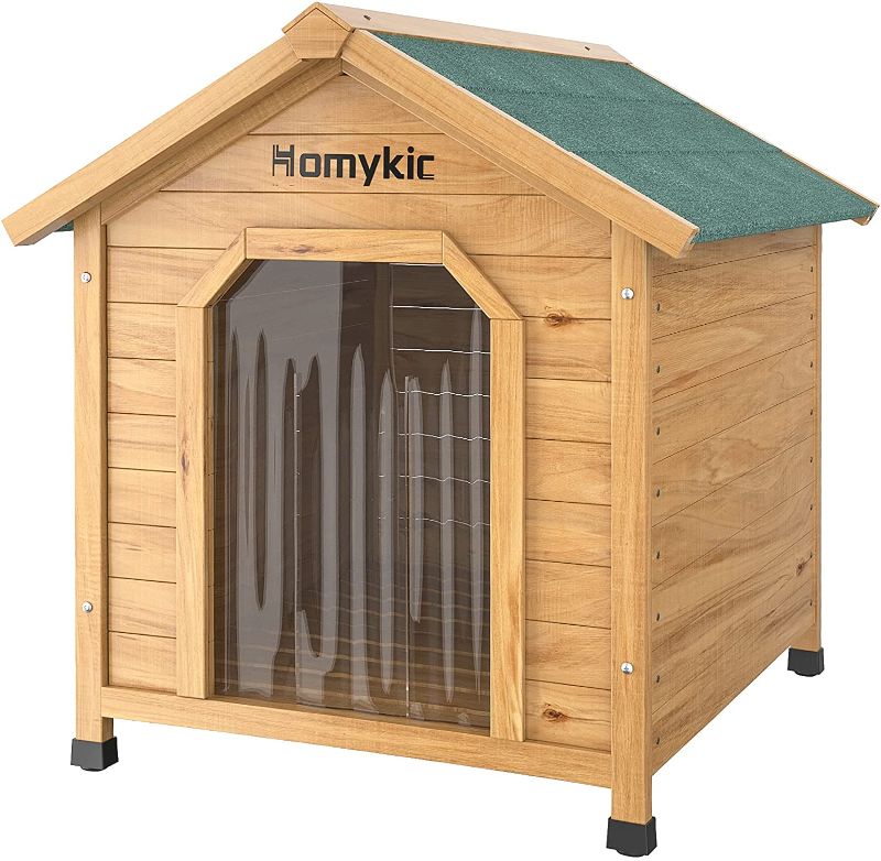 Photo 1 of **DAMAGED**Homykic Outdoor Wooden Dog House, Pet Spruce Wood, Log Cabin, Weather Resistant Raised Shelter with Door Flap, Holds Up to 90 Pounds, for Cat Rabbit, Rabbit, Large / Small**PARTS ONLY**
