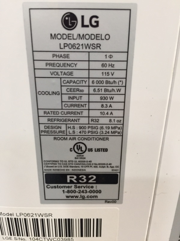 Photo 4 of 6,000 BTU (DOE) 115-Volt Portable Air Conditioner with Dehumidifier Function and LCD Remote in White