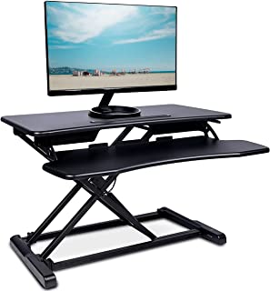 Photo 1 of TechOrbits Standing Desk Converter - 32-inch Height Adjustable, MDF Wood, Sit-to-Stand Riser - Black
