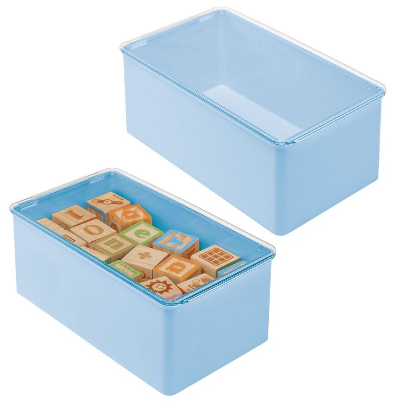 Photo 1 of Plastic Stackable Toy Storage Bin Box with Lid - Pack of in Light Blue/Clear, by MDesign
