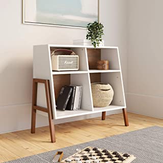 Photo 1 of Nathan James TELOS 4-Cube Organizer, Storage Open Cubby Shelf with Angled Design, Wood, Brown/White