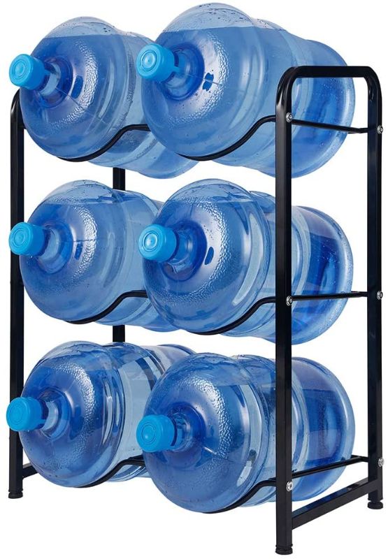 Photo 1 of 5-Gallon Water Bottle Holder 6 Trays Water Jug Rack 3-Tier Water Bottle Rack Reinforced Steel Rack for Water Storage Water Bottle Storage Rack for 6 Bottles, Black