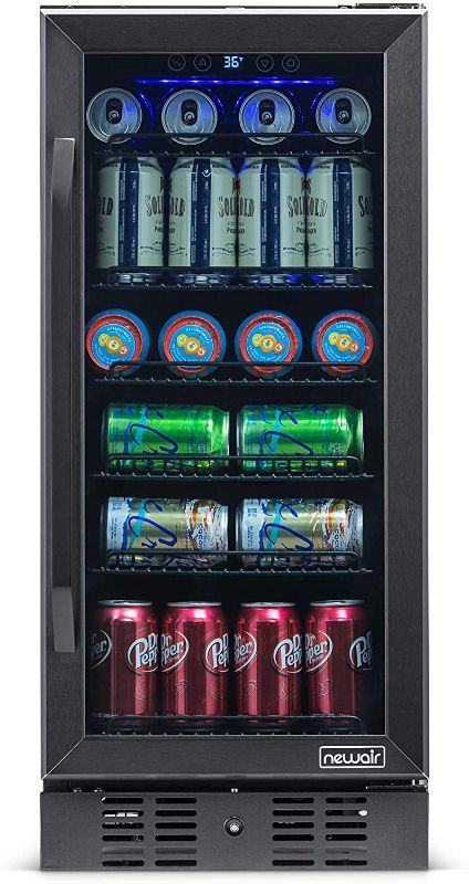 Photo 1 of NewAir Beverage Refrigerator Built In Cooler with 96 Can Capacity Soda Beer Fridge, NBC096BS00, Black Stainless Steel
