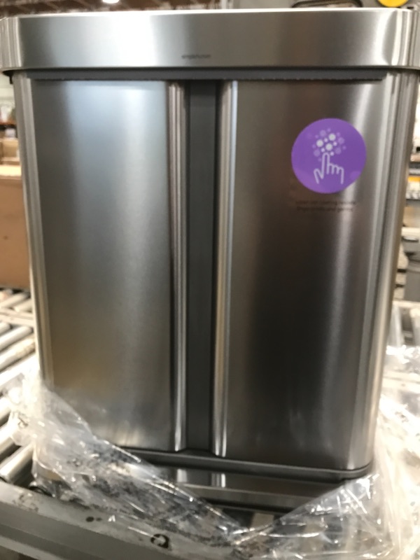 Photo 2 of 58-Liter Nano-Silver Clear Coat Brushed Stainless Steel Dual Compartment Rectangular Recycling Step-On Trash Can