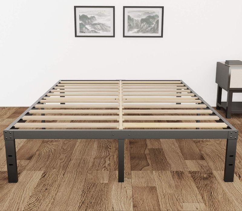 Photo 1 of 3500lbs Heavy Duty,14 Inch Steel & Wooden Slat Support Reinforced Platform Bed Frame,Mattress Foundation/No Box Spring Needed/Easy Assembly/Noise Free