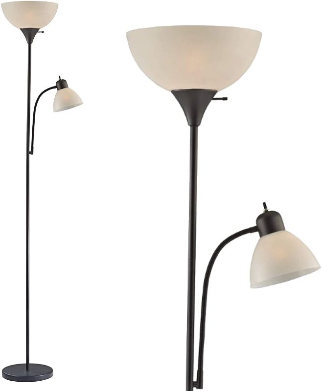 Photo 1 of Adjustable Black Floor Lamp with Reading Light by Light Accents - Susan Modern Standing Lamp for Living Room/Office Lamp 72" Tall - 150-watt with Side Reading Light Corner Lamp (Black) SMAL CHIP ON LAMP.
