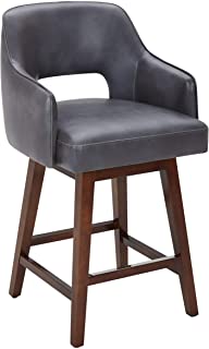 Photo 1 of (COSMETIC DAMAGE; MISSING LEG PAD) 
Rivet Malida Mid-Century Modern Faux Leather Open Back Swivel Kitchen Counter Stool, 37"H, Grey
