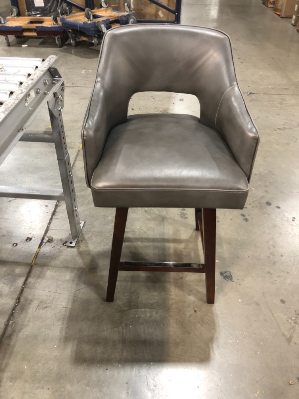 Photo 2 of (COSMETIC DAMAGE; MISSING LEG PAD) 
Rivet Malida Mid-Century Modern Faux Leather Open Back Swivel Kitchen Counter Stool, 37"H, Grey
