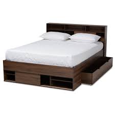 Photo 1 of *** BOX 2 OF 2 MISSING BOX 1 MINOR CHIPPING **** Baxton Studio Tristan Modern Walnut Brown Finished Wood 1-Drawer Queen Size Platform Storage Bed /w Shelves - Wholesale Interiors SEBED13017026-Columbia-Queen
